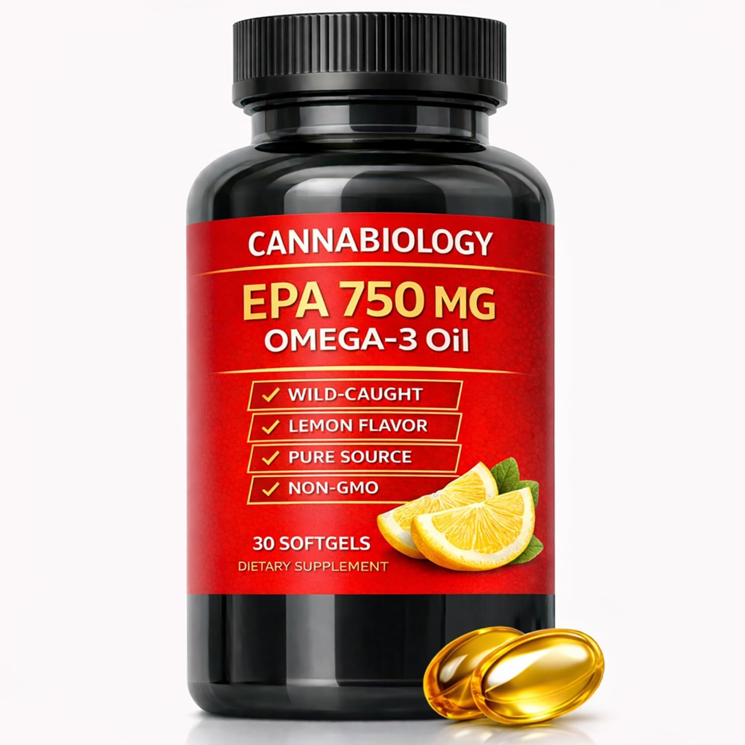 Cannabiology Omega-3 Oil 750mg EPA front view bottle