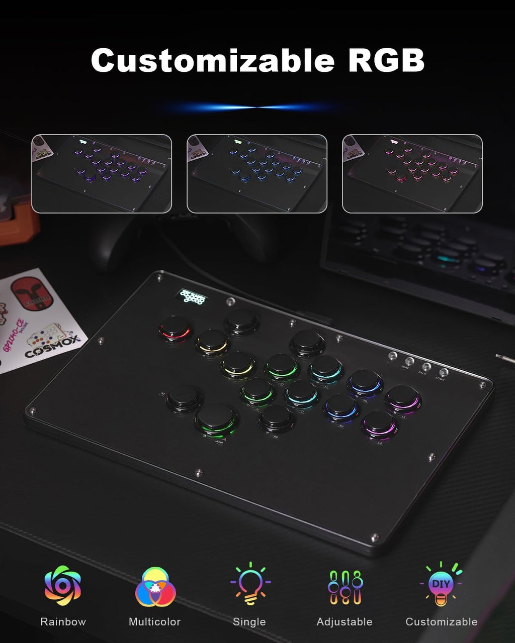 Haute42 all button fight stick layout with Kailh crystal switches exposed