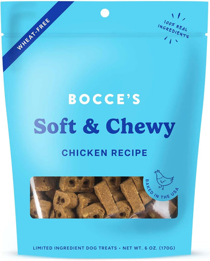 Bocce's Bakery B shaped soft chewy healthy dog treats close up view
