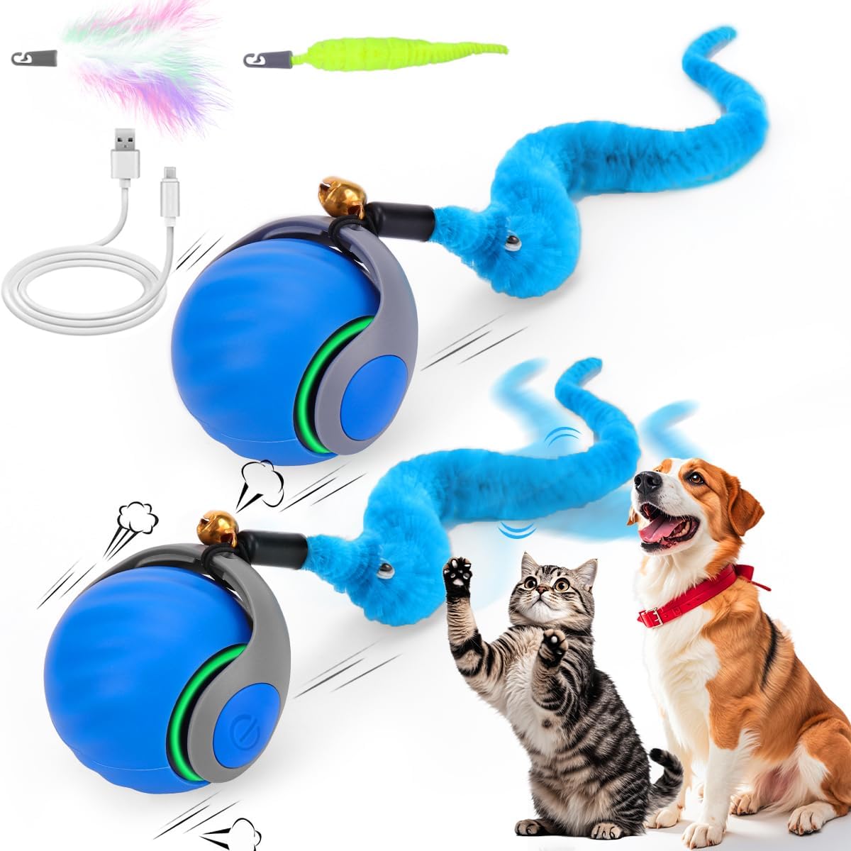 Interactive Cat Toy Ball - Speedy Cat Toys for Indoor Cats with Feather Tails for Chasing, Moving Stimulation Smart Cat Toy for Enrichment, Motion Activated Automatic Rolling Toys to Keep Them Busy - Image 12