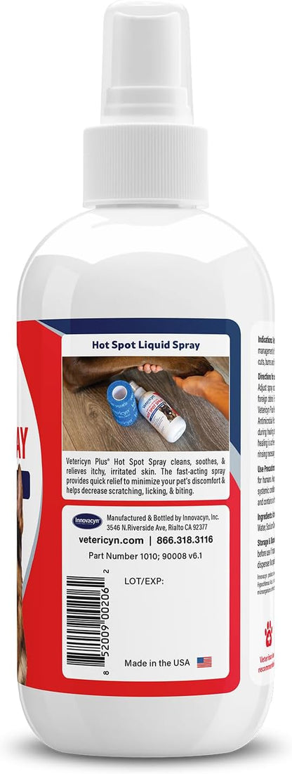 Vetericyn dog itch relief spray bottle showing 8 ounces size