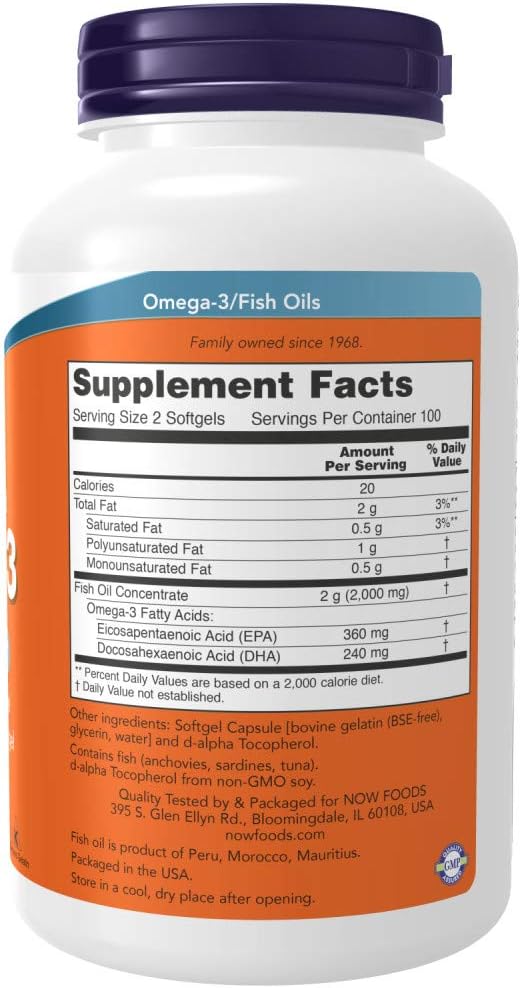 Molecularly distilled fish oil dietary supplement container showing the 1000 mg nutritional facts label.