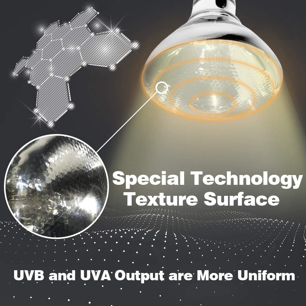 Self ballasted mercury vapor bulb emitting full spectrum light for bearded dragons and turtles.