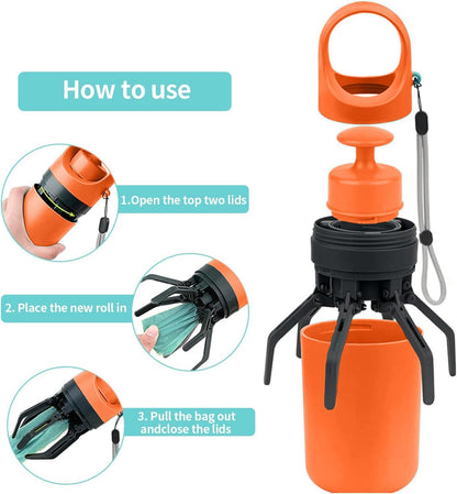 Compact tube-shaped dog poop scooper with attached lanyard for outdoor walking and hiking.