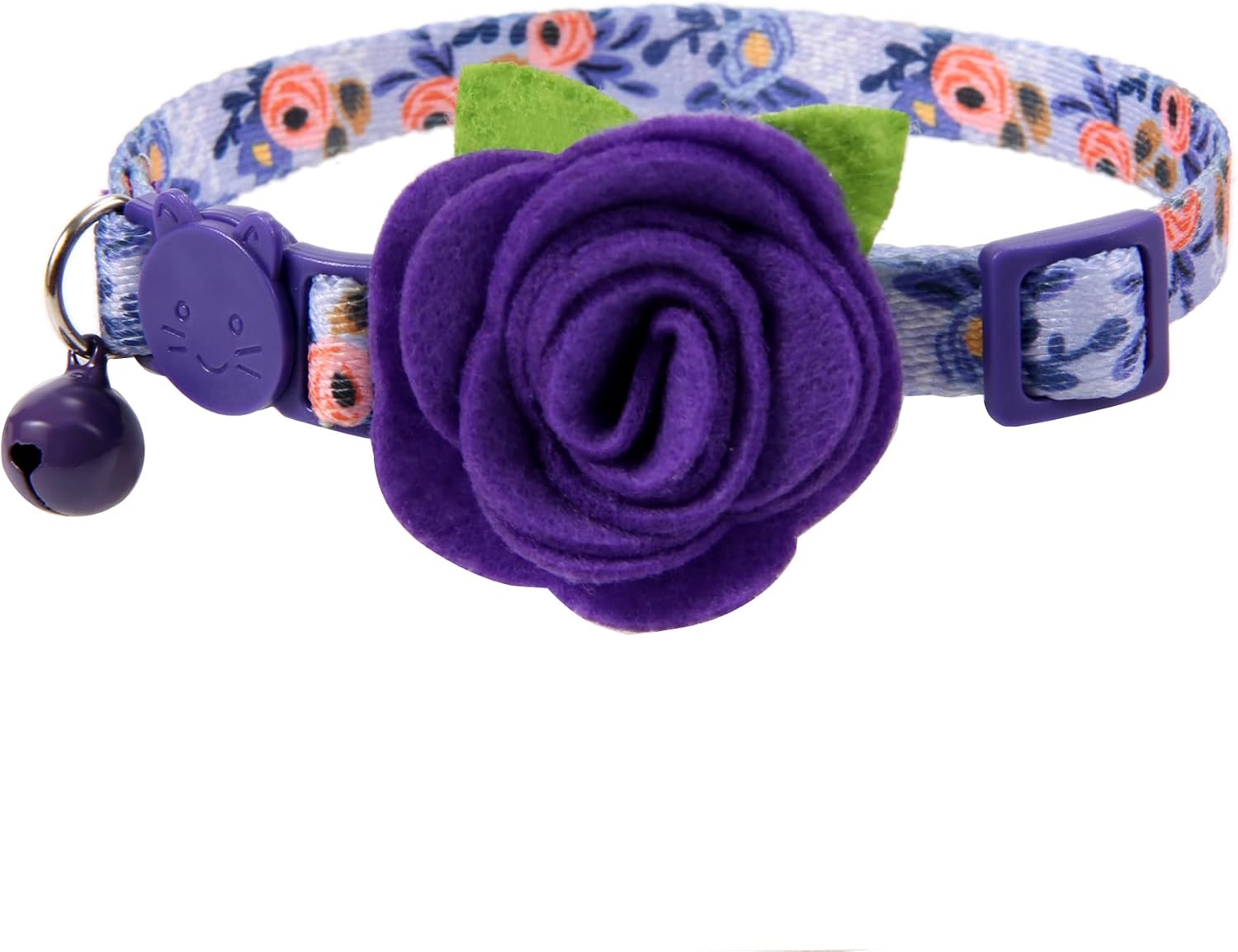 Detailed view of detachable flower charm on collar
