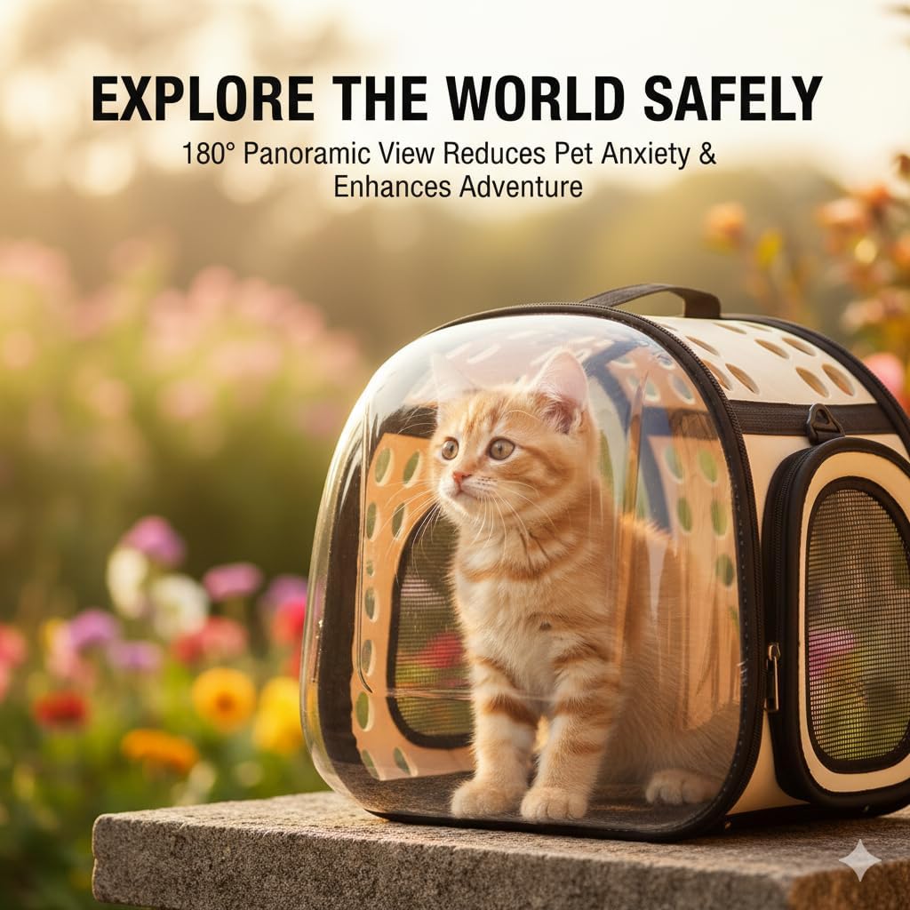 Pet inside transparent bubble capsule carrier