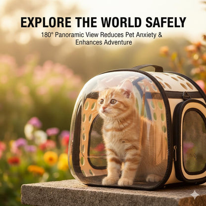 Pet inside transparent bubble capsule carrier