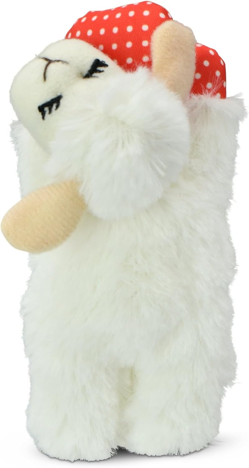 Close up of the high quality polyester fabric on the Multipet Lamb Chop cat toy.