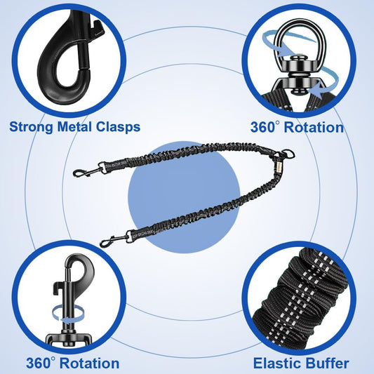 Shock absorbing bungee section on the MingXpets dual pet lead splitter