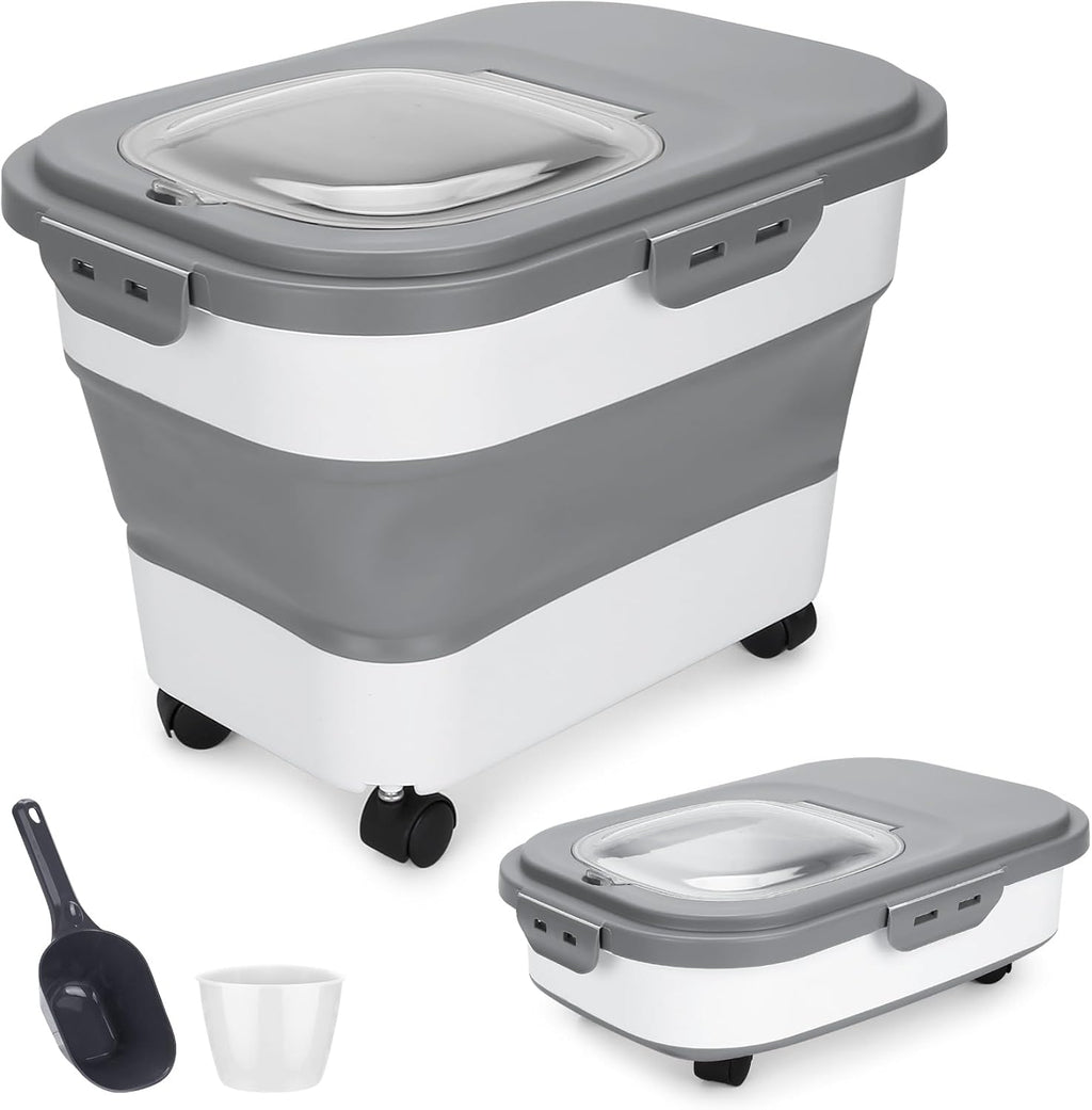 Dog Food Container, Collapsible Pet Food Storage Container 17-20 lb with Rolling Wheels & Airtight Lid, Plastic Storage Bin With Dog Food Scoop and Measuaring Cups - Image 10