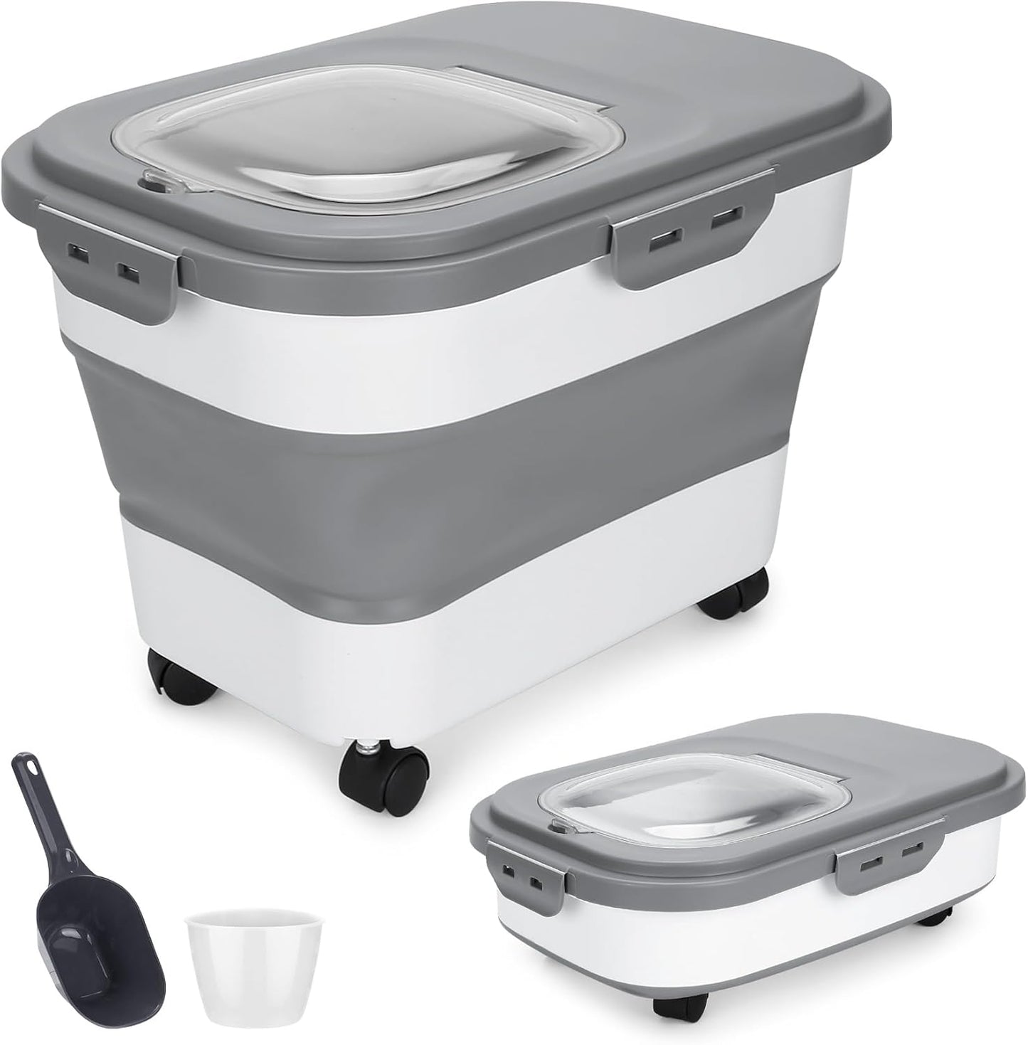 Dog Food Container, Collapsible Pet Food Storage Container 17-20 lb with Rolling Wheels & Airtight Lid, Plastic Storage Bin With Dog Food Scoop and Measuaring Cups - Image 10