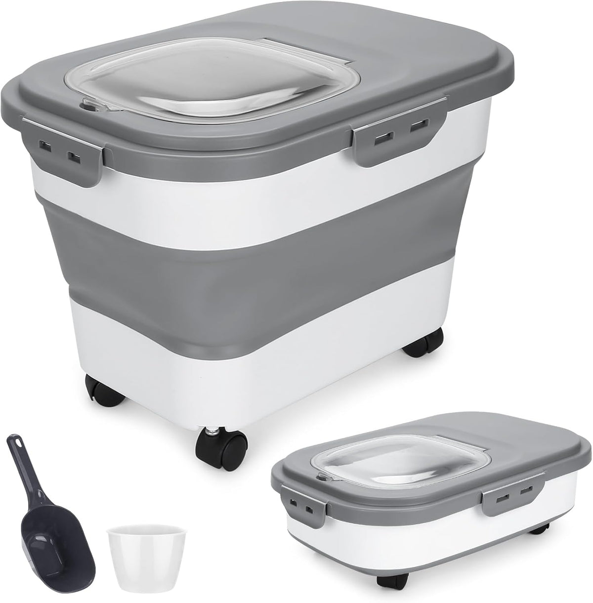 Dog Food Container, Collapsible Pet Food Storage Container 17-20 lb with Rolling Wheels & Airtight Lid, Plastic Storage Bin With Dog Food Scoop and Measuaring Cups - Image 10