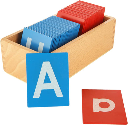 QTLCOHD Montessori sandpaper letters set arranged neatly inside two wooden storage boxes