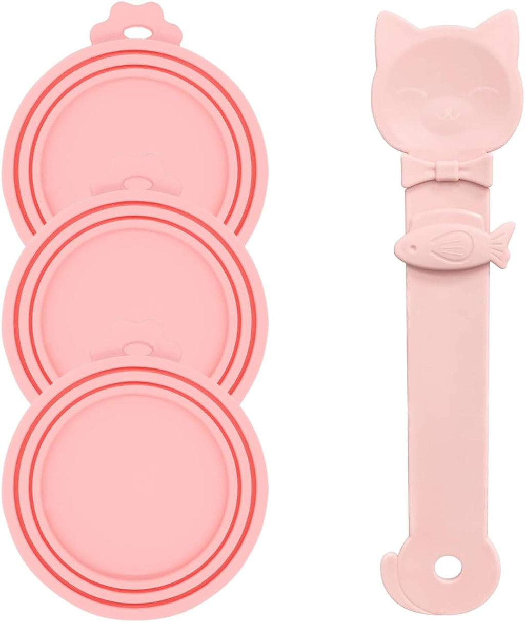 3 Pcs Pet Food Can Lids & One Can Spoon | Cute Paw Shape Opener Spatula Cat Wet Food Spoon | Universal BPA Free Silicone Covers for Dog Cat Cans(Pink) - Image 14
