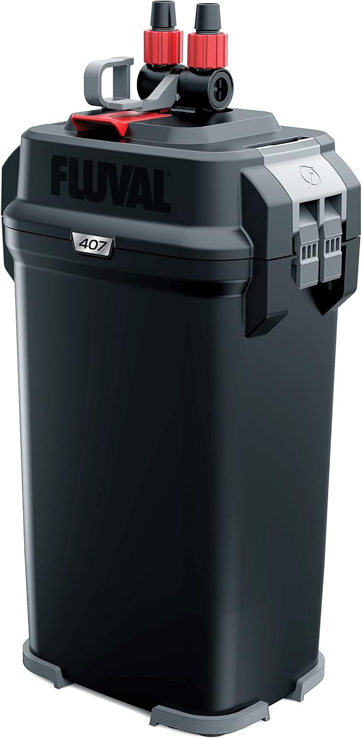Fluval 407 performance canister filter front view showing main housing unit and control valves