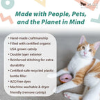Eco friendly recycled fiber catnip donut toys close up view