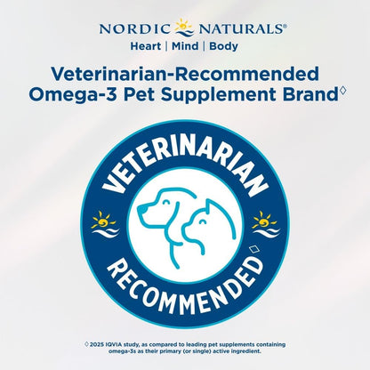 Imported Nordic Naturals Omega-3 Pet bottle highlighting EPA and DHA content for immune health.