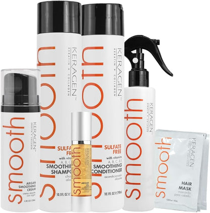 Keragen Hair After Care and Styling Kit front view showcasing the complete six piece professional product lineup for dry hair repair.
