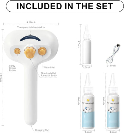 VVWVVW electronic pet comb showing the dry USB charging interface and compact travel friendly dimensions
