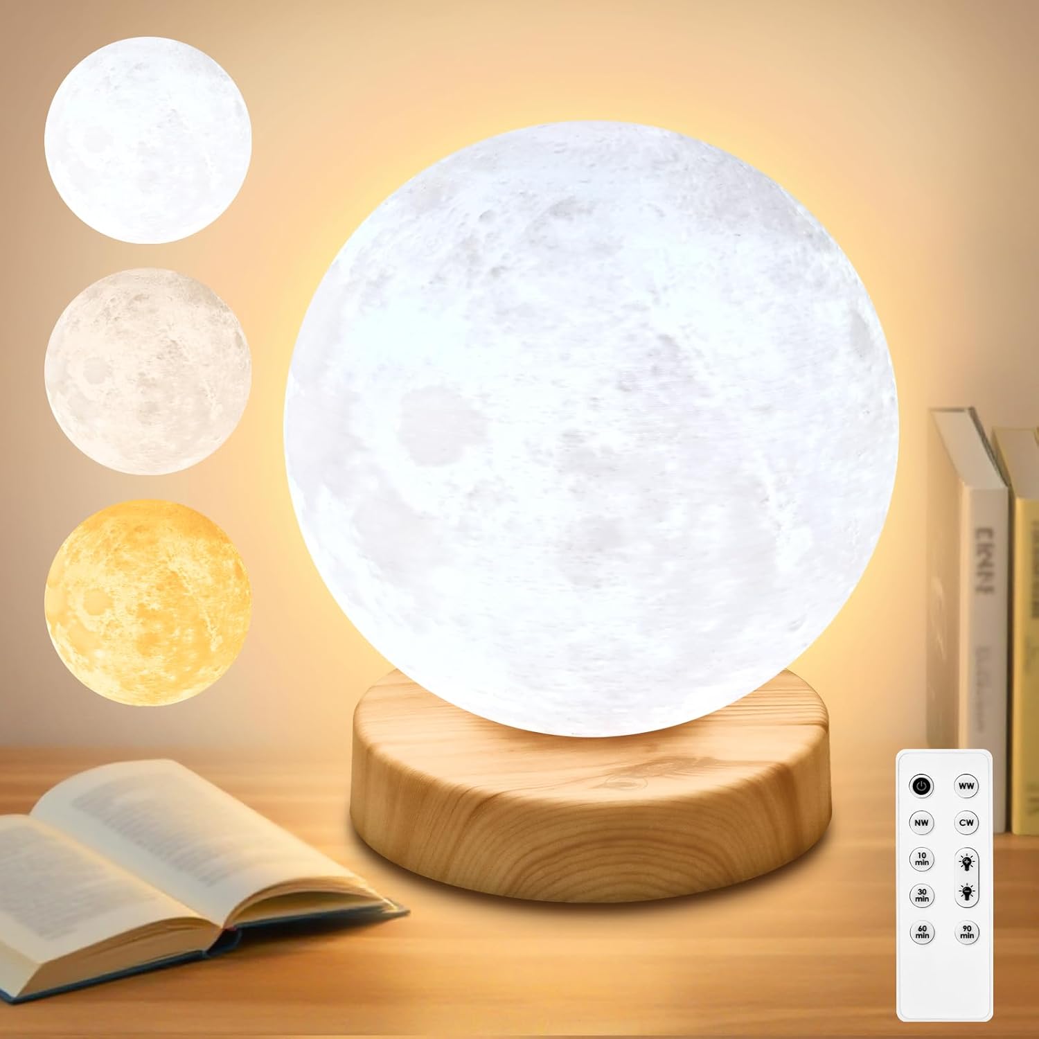 Doraubia Light Therapy Lamp front view on a wooden table glowing with bright daylight illumination