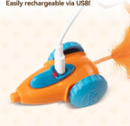 Durable bite resistant cat chasing toy with large silicone tires on tile surface.