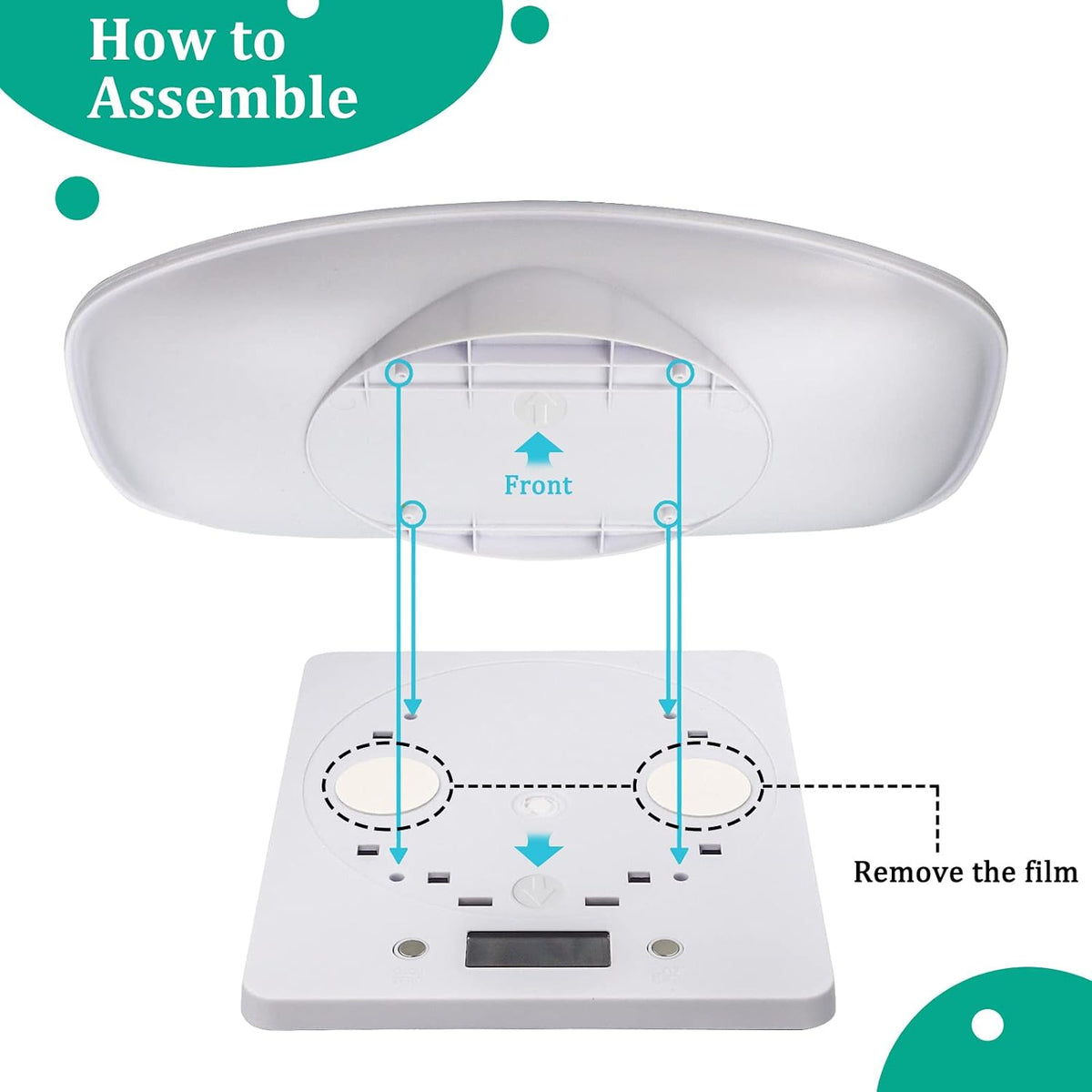 DWSFADA digital scale packaging contents showing the detached tray base and included reflective pet collar accessory.
