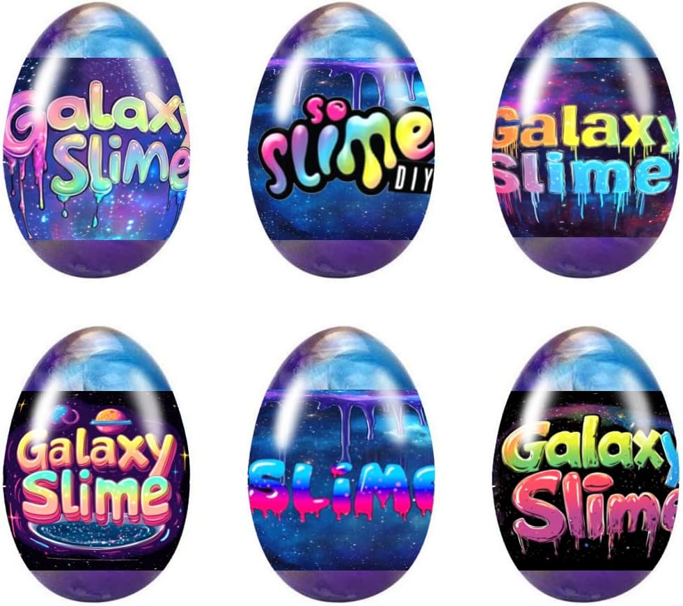JDSTY Easter Galaxy Slime Eggs front view showing six colorful cosmic egg containers