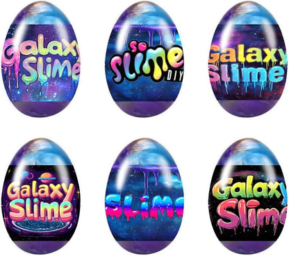 JDSTY Easter Galaxy Slime Eggs front view showing six colorful cosmic egg containers
