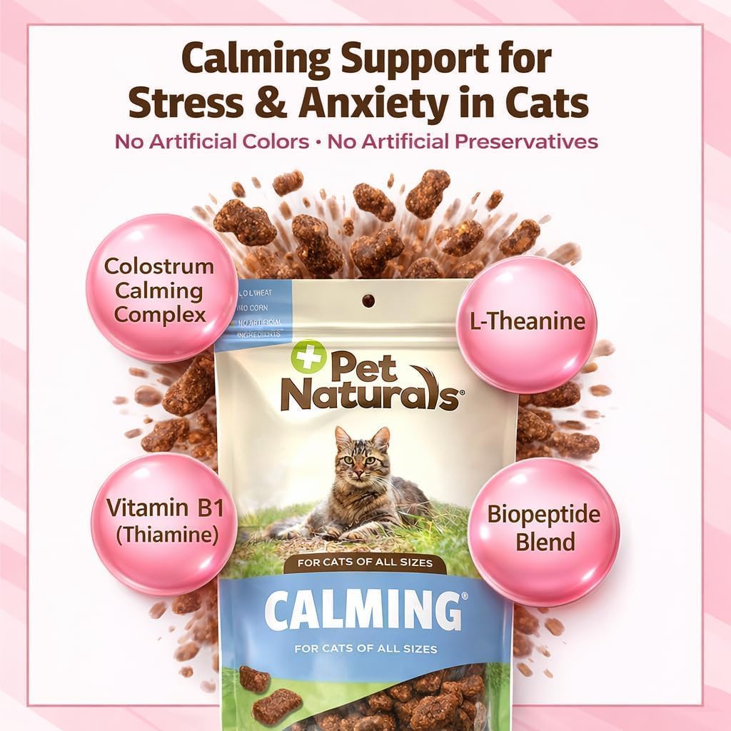 Pet Naturals calming supplement for cat anxiety relief during travel and thunderstorms