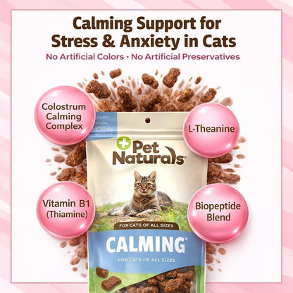 Pet Naturals calming supplement for cat anxiety relief during travel and thunderstorms