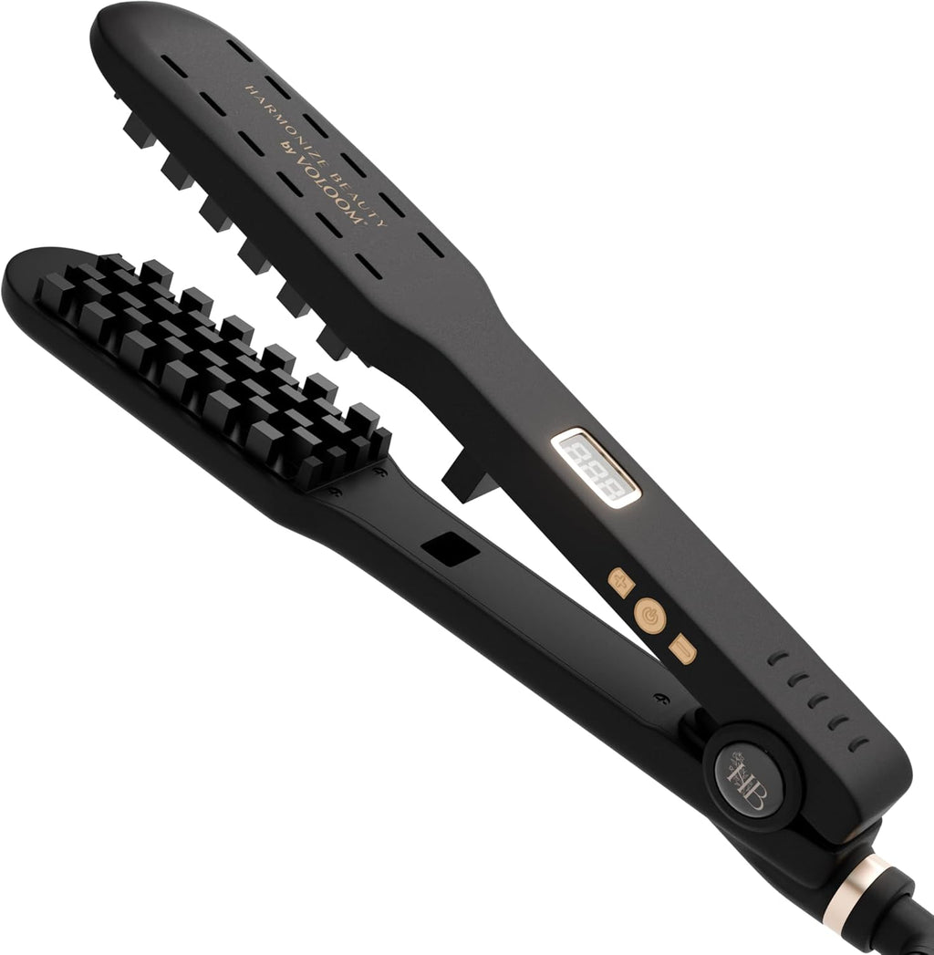 Harmonize Beauty VOLOOM one point five inch hair crimper tool front view showing sleek black handle