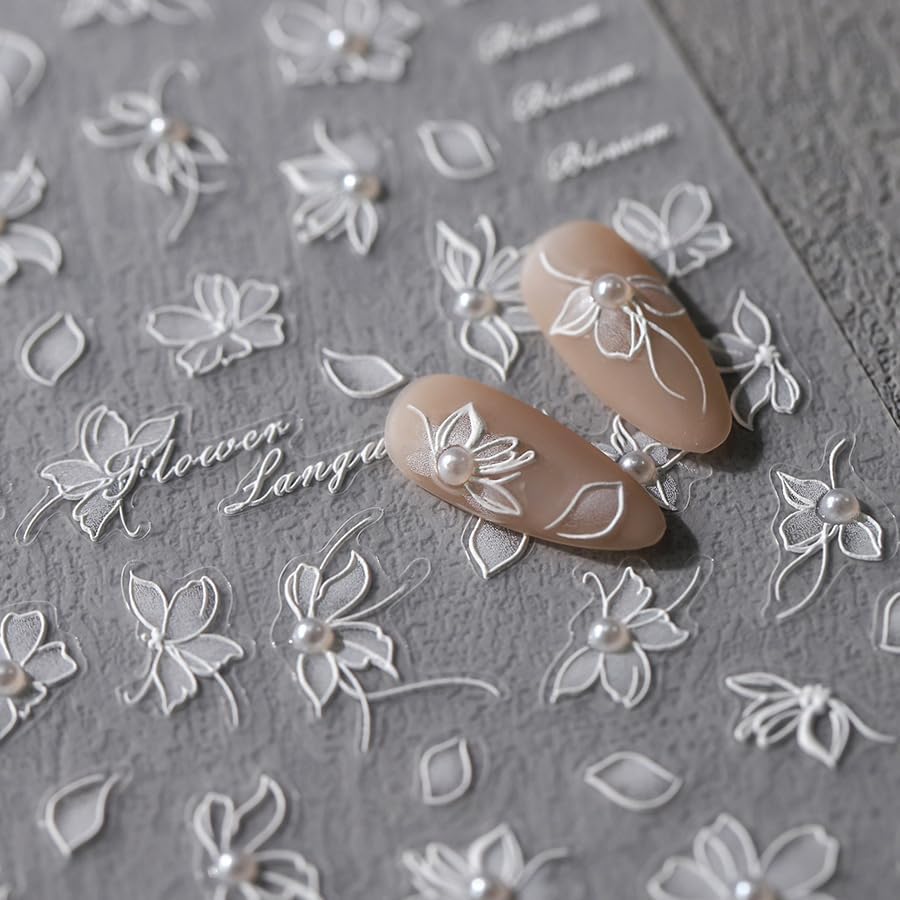 Jialitfun 5D embossed flower nail stickers front view with floral designs
