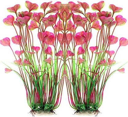 Pair of 16 inch tall ALEGI plastic fish tank decorations anchored securely with ceramic bases.