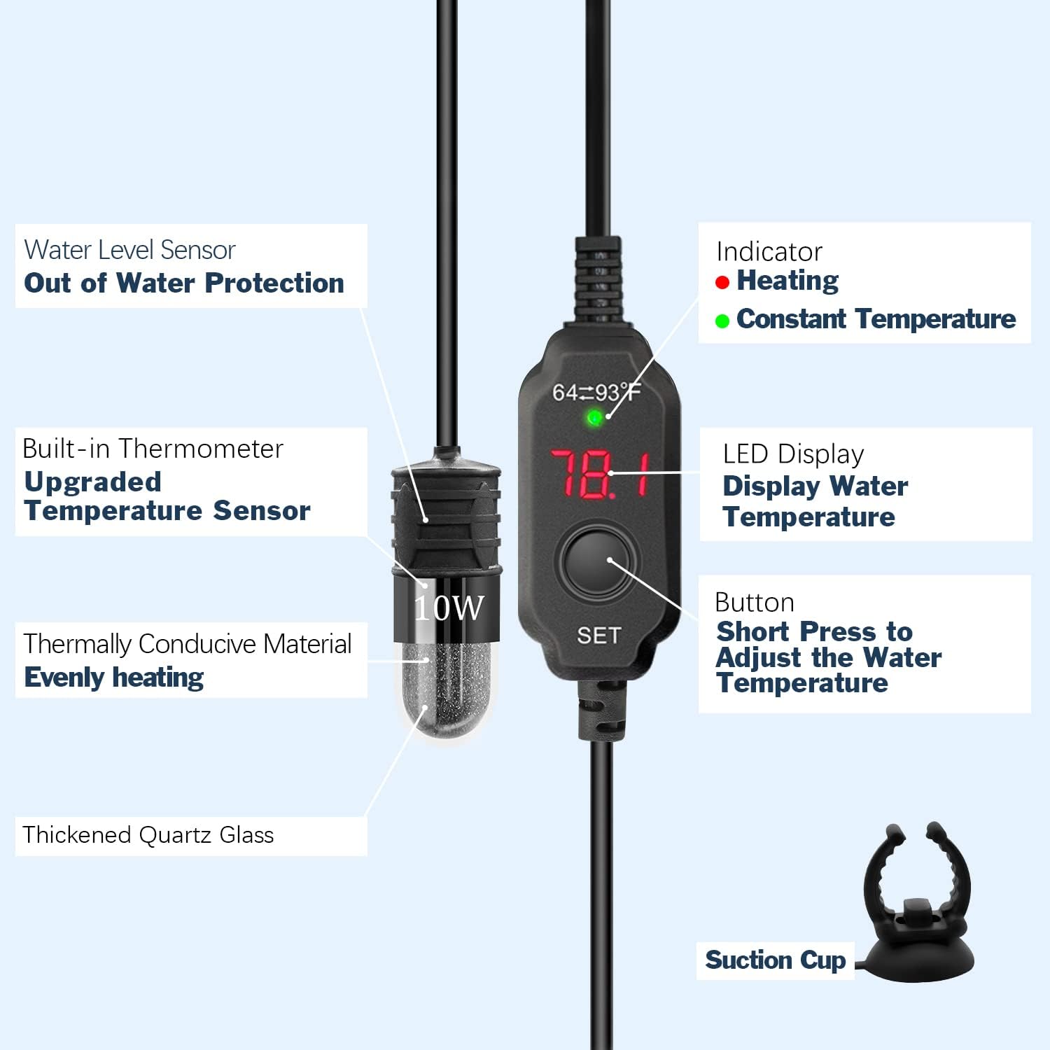Yofoths small fish tank heater with external controller
