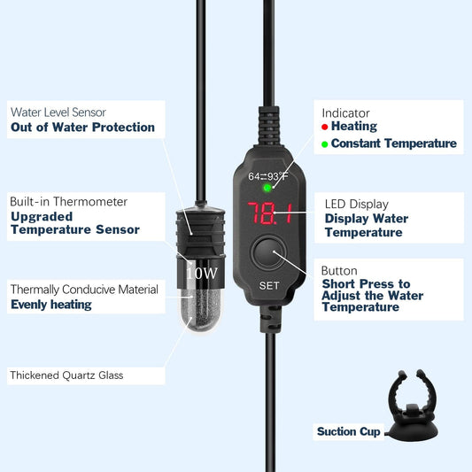 Yofoths small fish tank heater with external controller