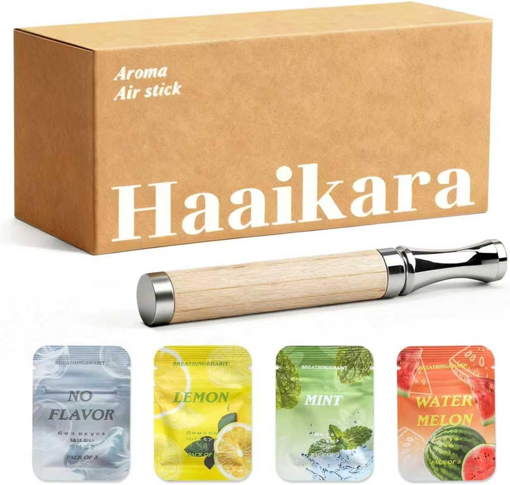 Haaikara Herbal Air Stick front view showcasing maple wood barrel and stainless steel tip for smoking alternative.