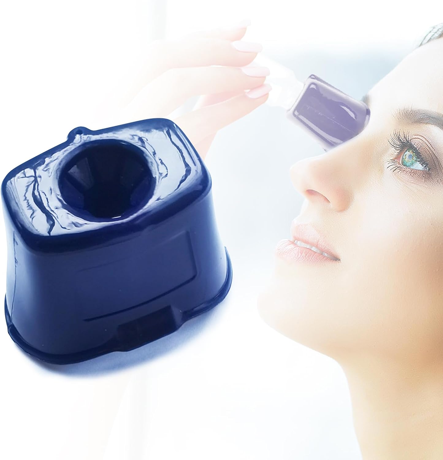 MERISHOPP EDWERD eye drop dispenser front view showing the blue universal bottle attachment opening.
