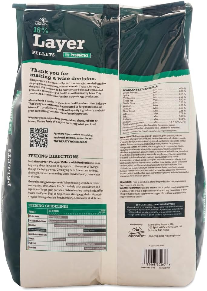 Close up of Manna Pro chicken feed probiotic pellets