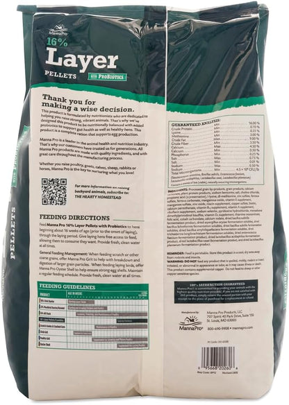 Close up of Manna Pro chicken feed probiotic pellets