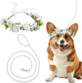 Delorigin dog wedding flower collar and pearl leash set front view on a medium dog