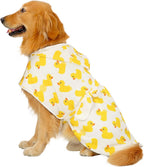 HDE dog bathrobe laid flat showing hood and size features