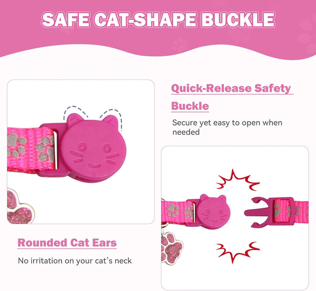 HLJ 4 pack colorful cat collars showcasing attached bells and paw pendants
