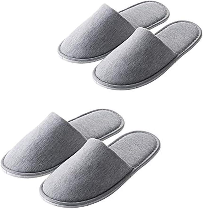 Rocutus disposable travel slippers front view showing grey polyester cotton fabric.