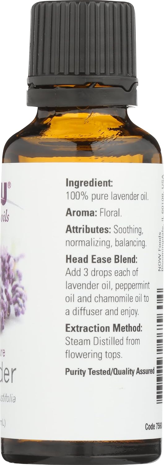 NOW Foods pure lavender aromatherapy oil being prepared for a relaxing home spa experience