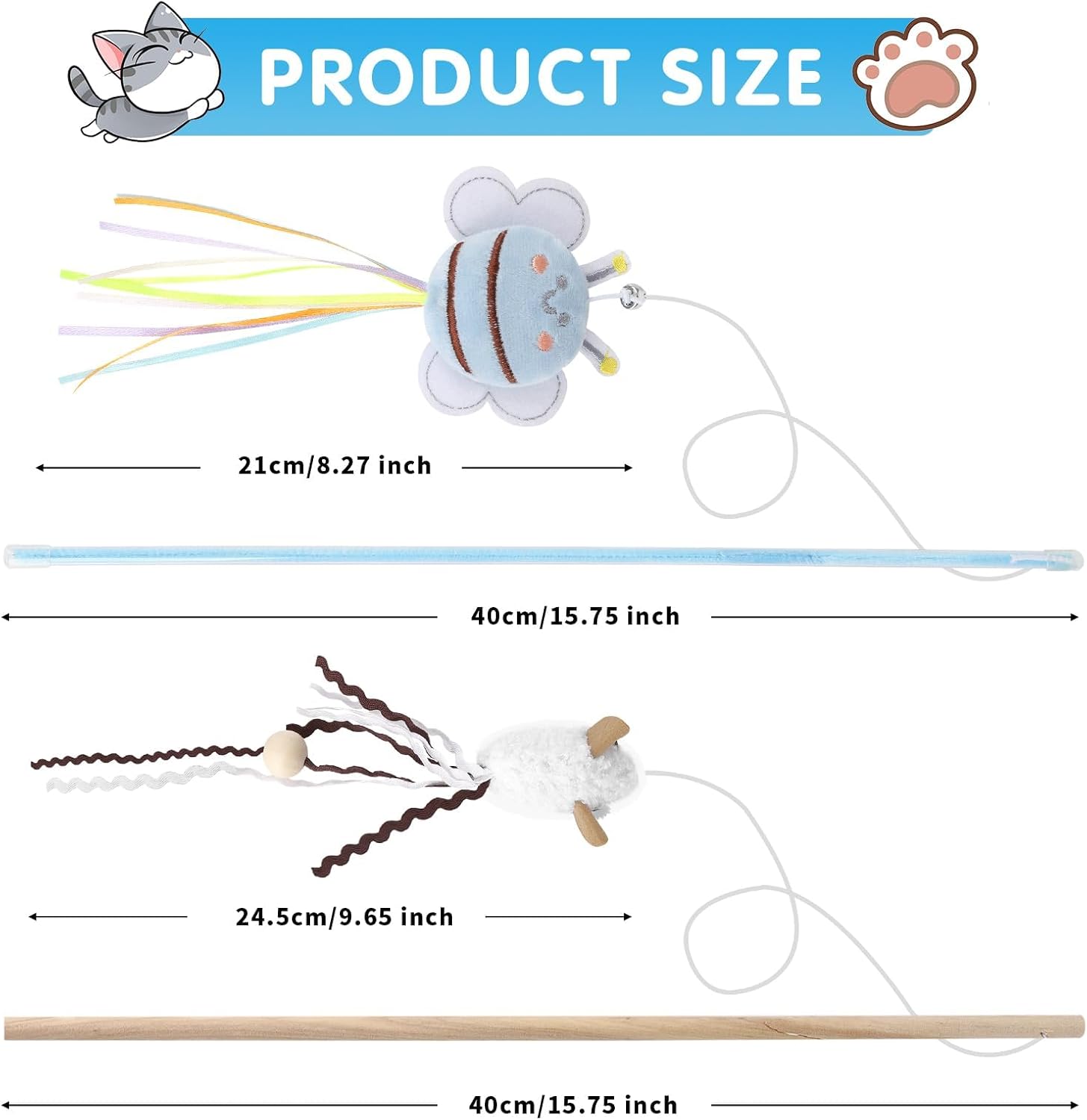 NOWFRESH Cat Teaser Wand plush bee attachment with bell and streamers close up