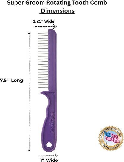 Untangler dog and cat detangling comb with ergonomic purple handle