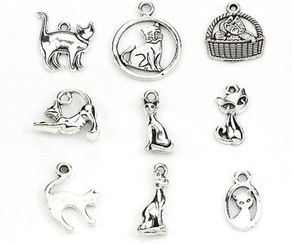 Close up of Kinteshun cat charms for DIY jewelry making