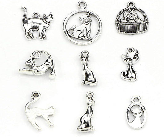 Close up of Kinteshun cat charms for DIY jewelry making