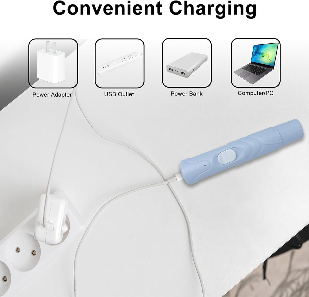 LUKHMELF bird nail grinder charging with USB cable.