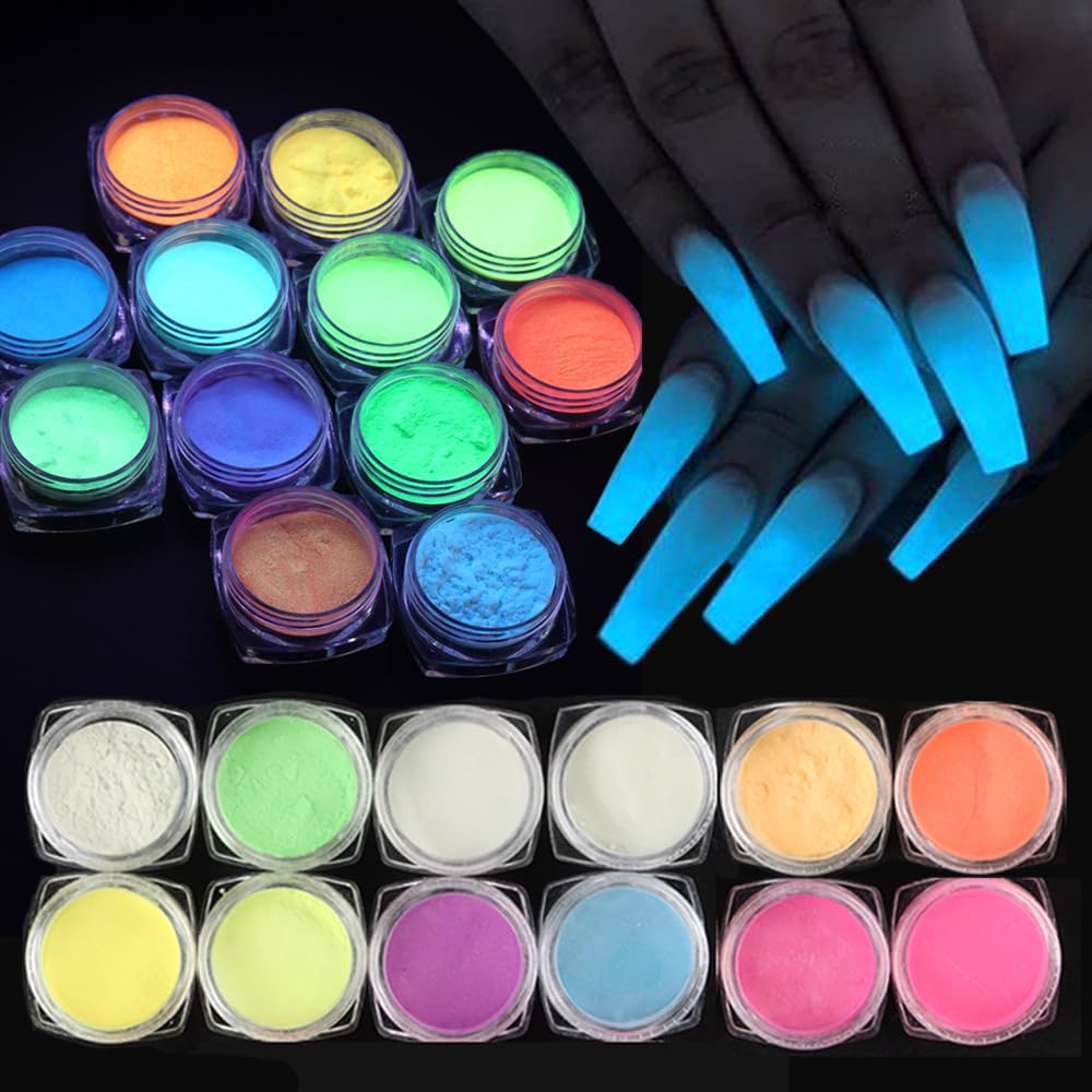 Dudustrong 12 colors glow in the dark pigment powder set front view